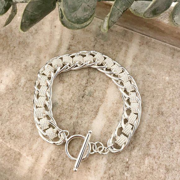 925 Sterling Silver Chunky Chain Link Bracelet Thick Bold Toggle Bracelet - Picture 5 of 5